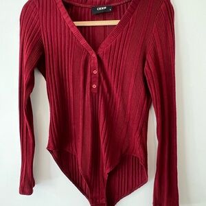 Cider Wine Red Ribbed Bodysuit Size Large